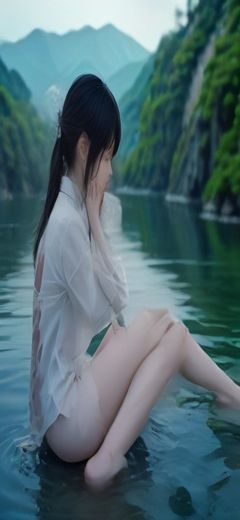 国产探花 主页面：暖橙色系背景，卡片式文章流，封面上有山水插画，色调柔和